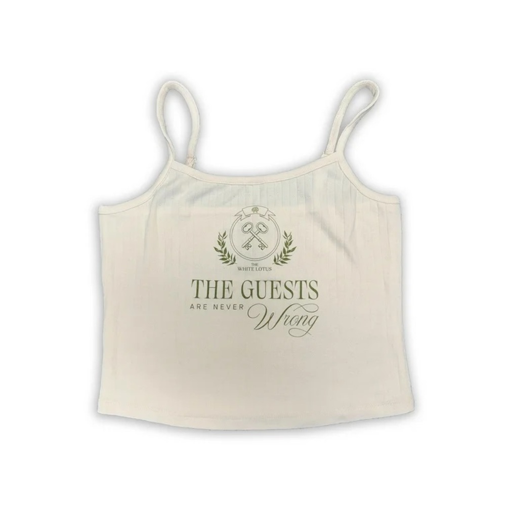 White Lotus the guests are never wrong Cream Graphic Tank Top